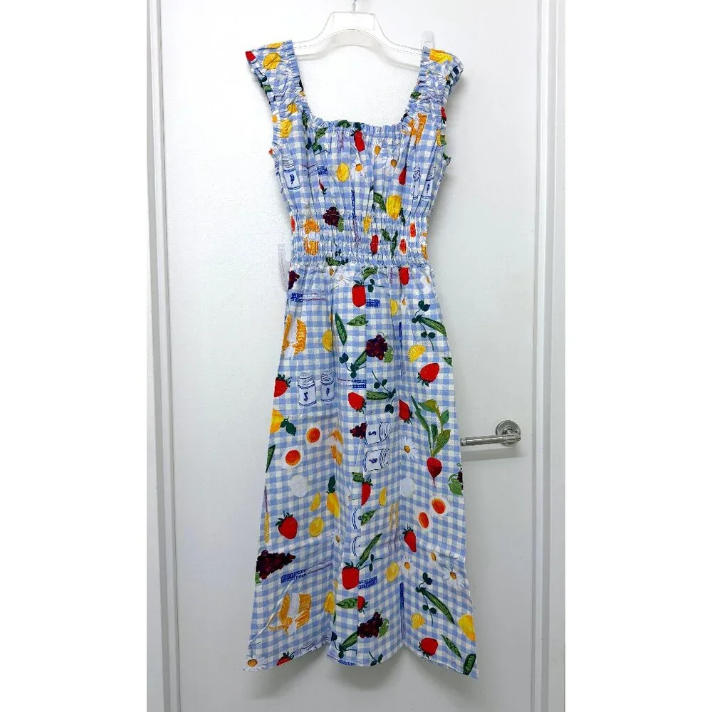NWT Lisa Says Gah Annie Picnic Alfresco Print Maxi Dress Blue Gingham Food 2XL - Picture 8 of 11